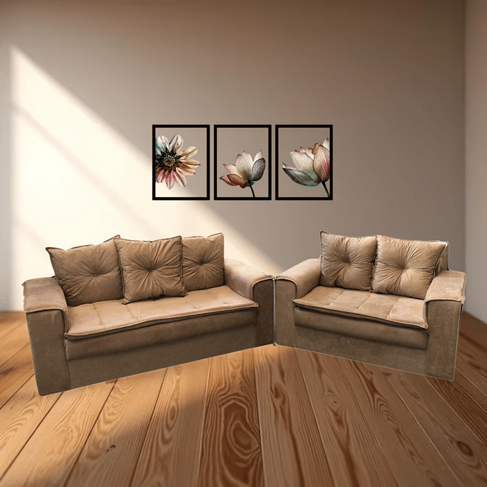 Conjunto de Sofá 3 e 2 Lugares Malu Estofados Delta - Castor 