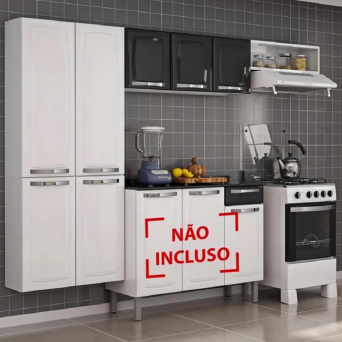Cozinha compacta em Aço, Rose 7 Portas Preto - Itatiaia