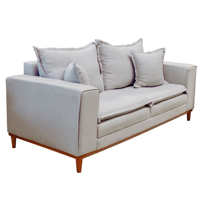 Sofá Búzios 3 Lugares 2,00m com Pillow – Assento em Espuma D33 e Pés de Madeira - Cinza - Design
