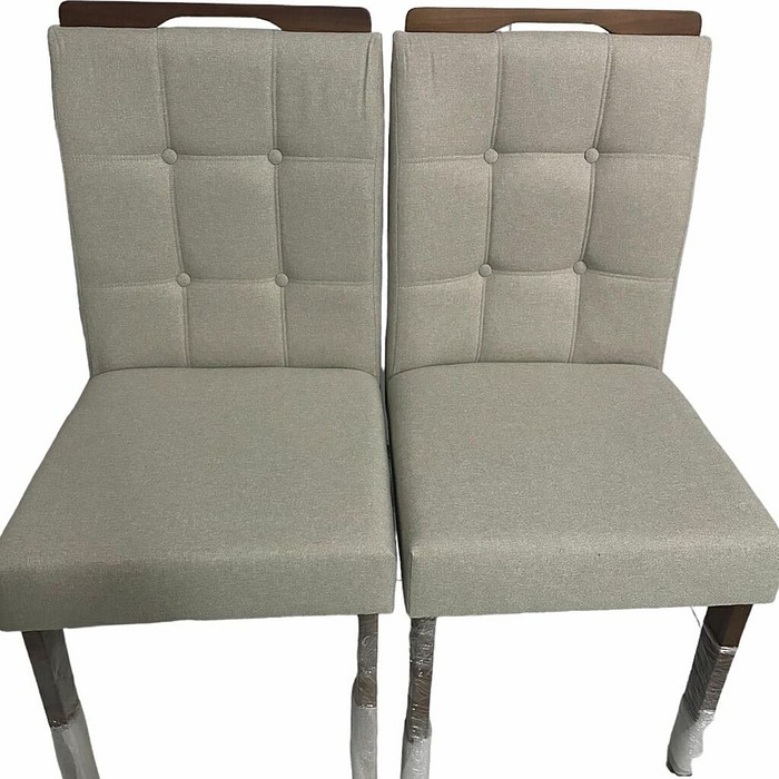 Conjunto 02 Cadeiras Pérola Em Madeira Maciça Tecido Linho Bege