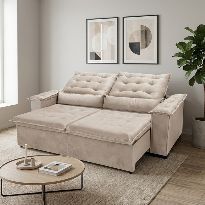 Sofá Retrátil Reclinável Dcore Veneza 210cm 2 Módulos Bege