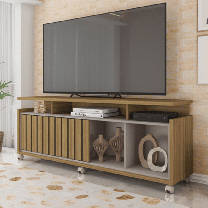 Rack Bancada para TV até 70 polegadas Oasis Lâmina Mel/Cacao - Caemmun 