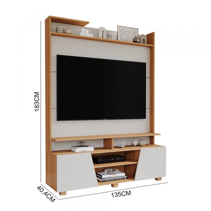 Estante Home TV 55 Polegadas Permobili Master Off White/Nature