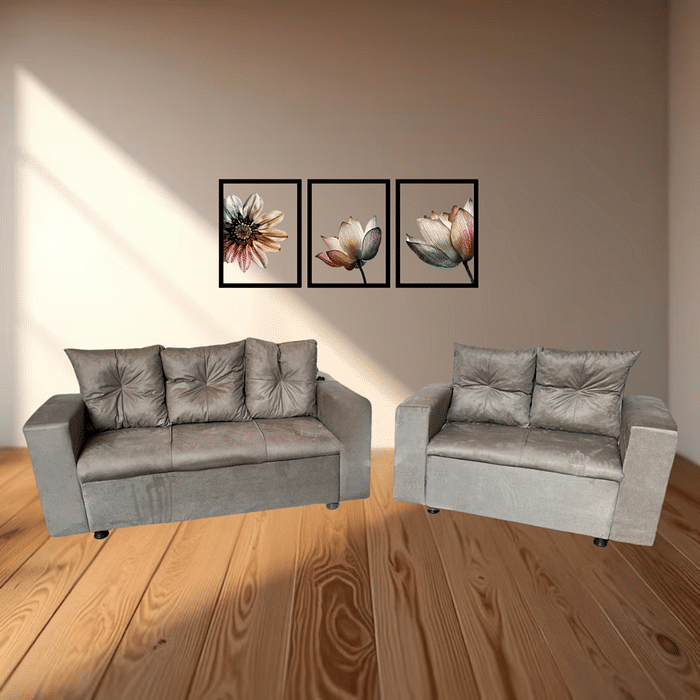 Conjunto de Sofá 3 e 2 Lugares Malu Estofados Ilhéus - Bege