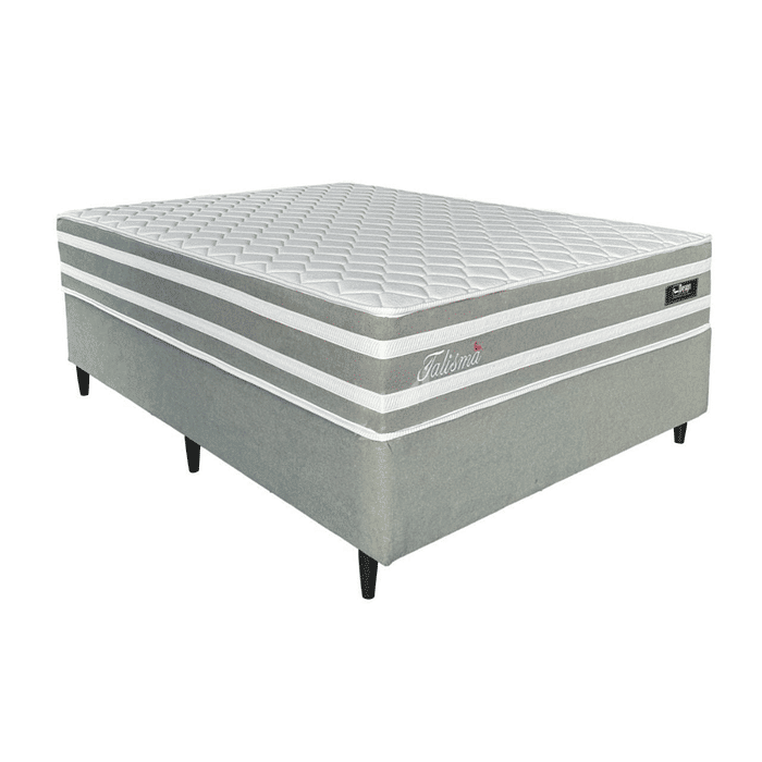 Conjunto Base Box com Colchão Casal Molas Ensacadas Design Talismã 138X188X60 Cinza 