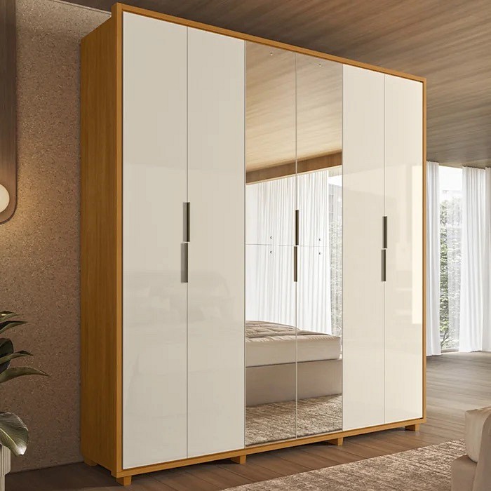 Guarda-Roupa Casal Matisse 6 Portas com Espelho 100% MDF Madetec - Cinamomo/Off White