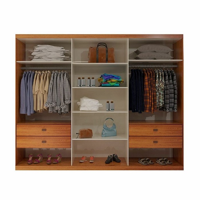 Guarda-Roupa Anna Euro 100% MDF, com Espelho, 3 portas de correr, Nature/Off White - Bom Pastor