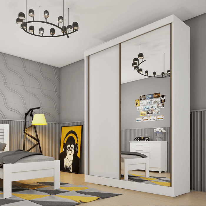 Guarda-Roupa Casal Com Espelho 2 Portas de Correr Tcil Móveis Roma Branco