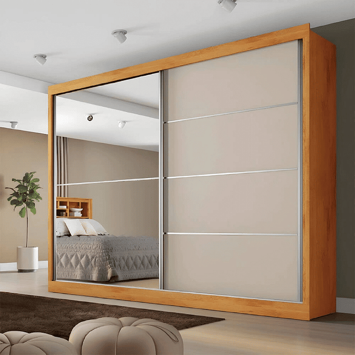 Guarda-Roupa Casal Com Espelho 100% MDF 2 Portas de Correr Verona Plus Peroba/Off White Europa