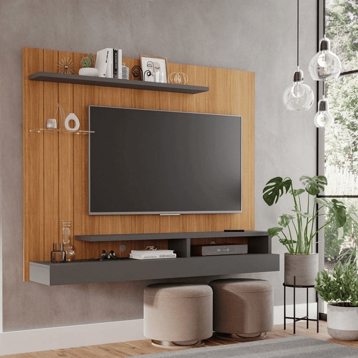 Painel para TV 50 Polegadas 2 Prateleiras Permobili Valencia Nature/Grafite
