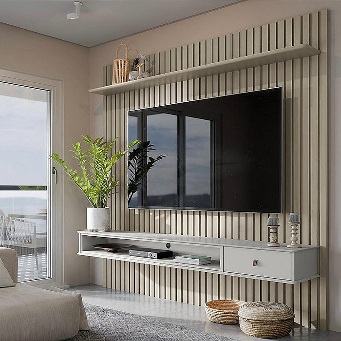 Painel Ripado Home 2.3 para TV até 75 Polegadas Detroit Off White/Gianduia - Tebarrot