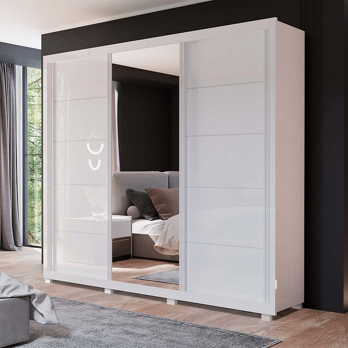Guarda-Roupa Big 2.7 Anna Euro 100% MDF, com Espelho, 3 portas de correr, Branco - Bom Pastor