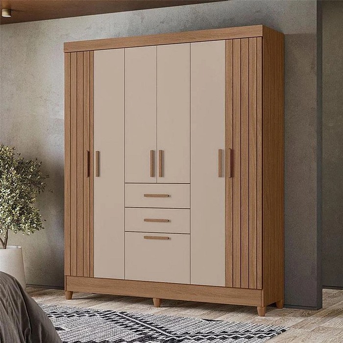 Guarda Roupa Casal Malta com 7 Portas e 2 Gavetas Carvalho/ Fendi - Moval Moveis