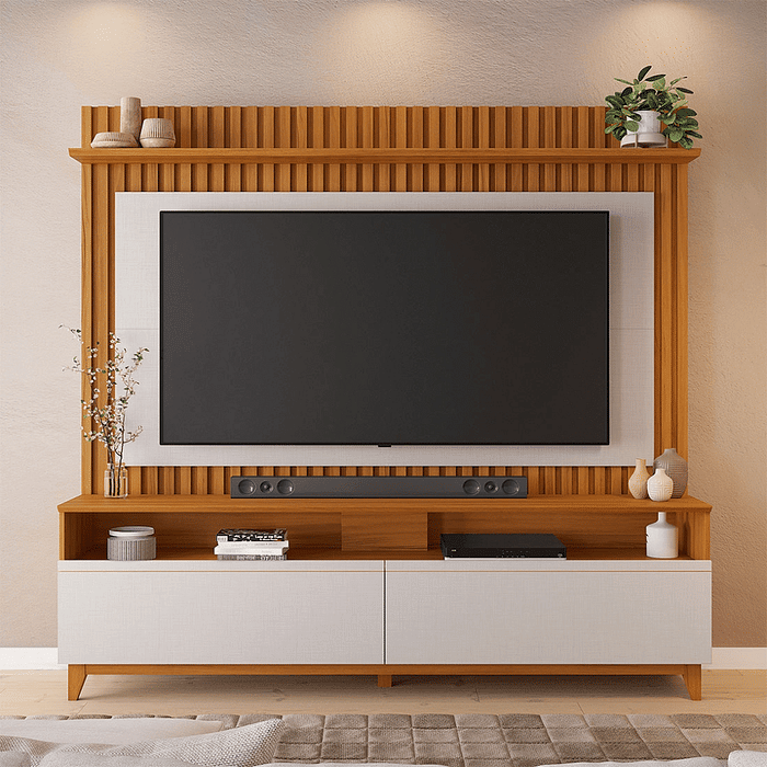 Estante Home Ripado para TV até 60 Polegadas NT1340 Notável Móveis Freijó/Off White