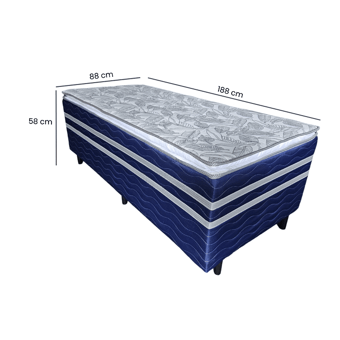 Cama Box Solteiro Conjugada 88x188x58 Macro Topazio Azul Com Pillow Top