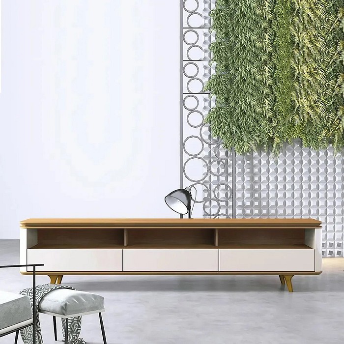 Rack para Sala Retrô TV 75 Polegadas Imcal 3 Gavetas ARC 1.8 Off White/Nature