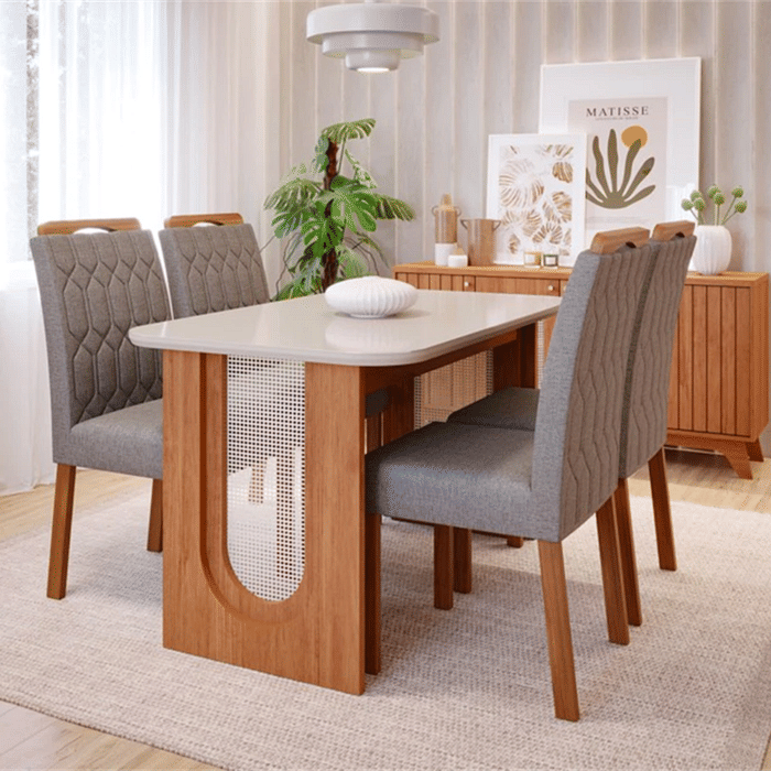 Conjunto de Mesa de Jantar Cimol Valentina 130cm com 4 Cadeiras Paola Wood - Cinamomo/Grafite