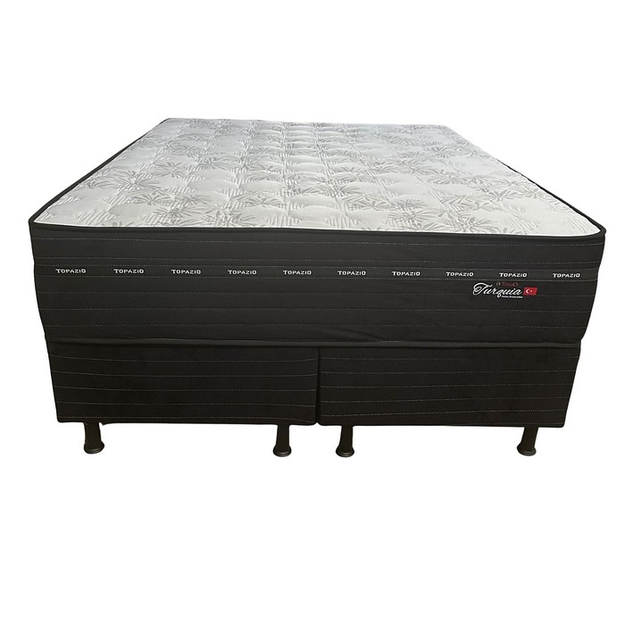 Conjunto Cama Box Topázio Turquia Casal Queen 158x198x77cm Black Molas Ensacadas