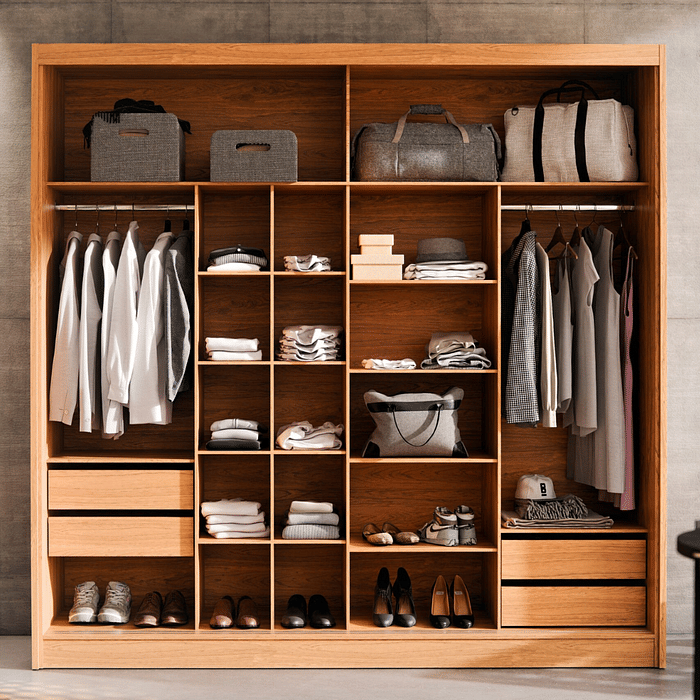 Guarda-Roupa 2 Portas de Correr 4 Gavetas Robel Studio 100% MDF Cinamomo/Off White