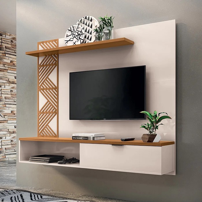 Painel Para TV Até 50 Polegadas Grid 1.6 HB Móveis Off White Cinamomo