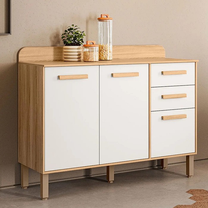 Balcão Nicioli Maria Flor 2 Portas e 3 Gavetas 120 cm Freijó/Off White