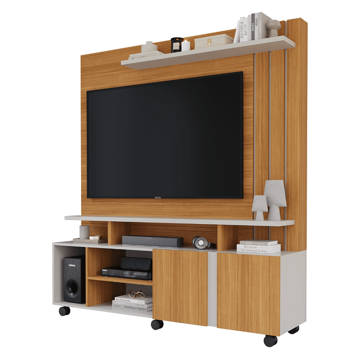 Estante Home TV 55 Polegadas com Rodízios Permobili Valencia Nature/Off White