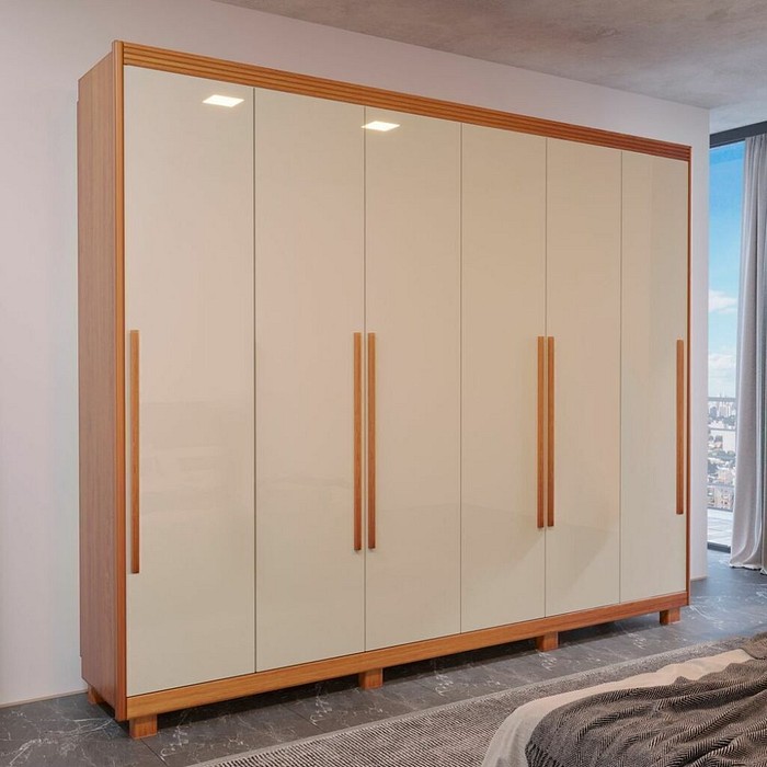 Guarda-Roupa Casal em MDF 6 Portas Bom Pastor Mary Naturall com Off White