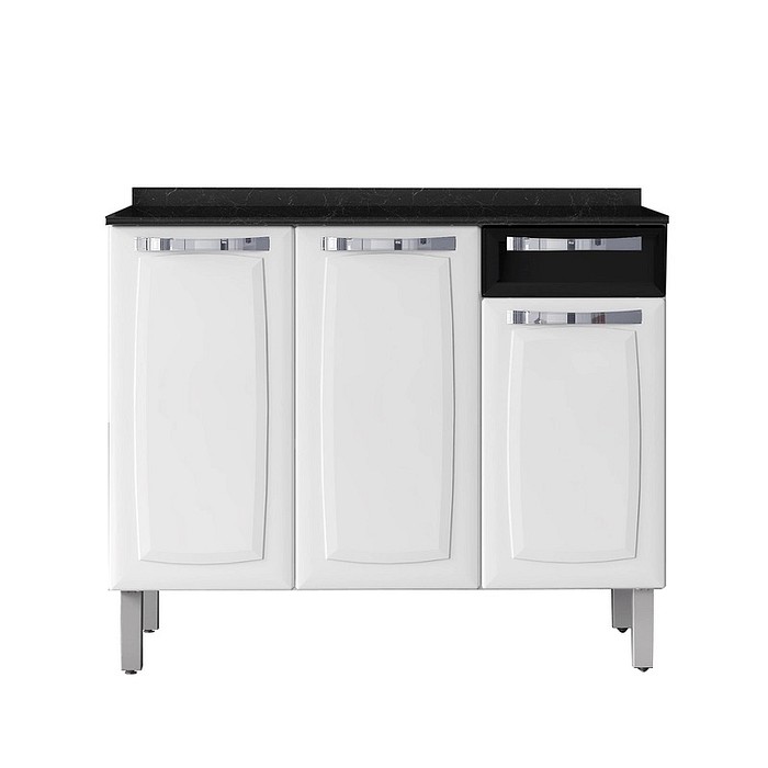 Balcão Rose em Aço 3 Portas 1 Gaveta, Preto - Itatiaia