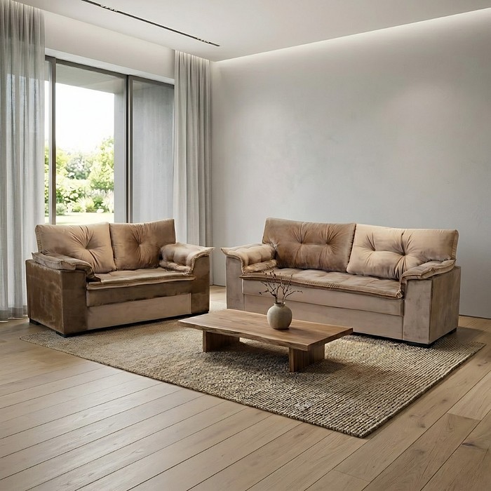 Sofá 3 e 2 Lugares Parma Bege - Malu Estofados