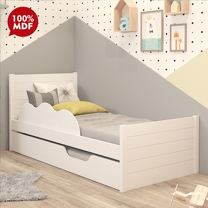 Cama Bibox Solteiro em MDF com Protetor Lateral Elza Cimol Branco