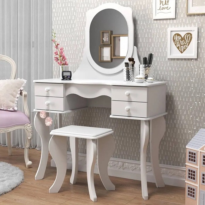 Penteadeira Princesa Patrimar com Espelho e 4 Gavetas - Branco