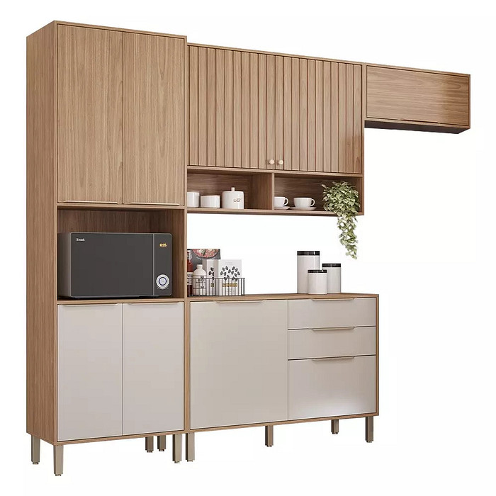 Cozinha Completa Modulada em MDF 4 Peças MGM Divina Freijó/Off White