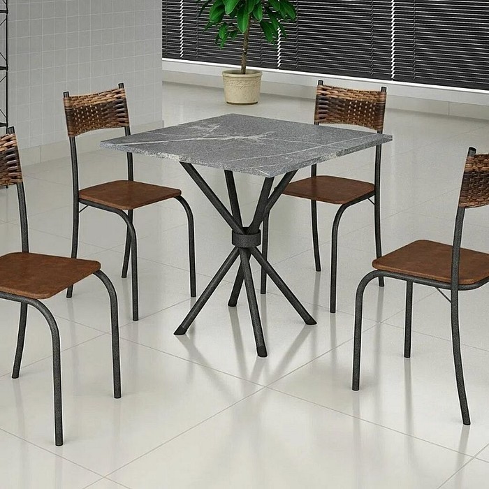 Conjunto de Mesa Teixeira Atlanta com 4 Cadeiras Tampo Granito 70x70 