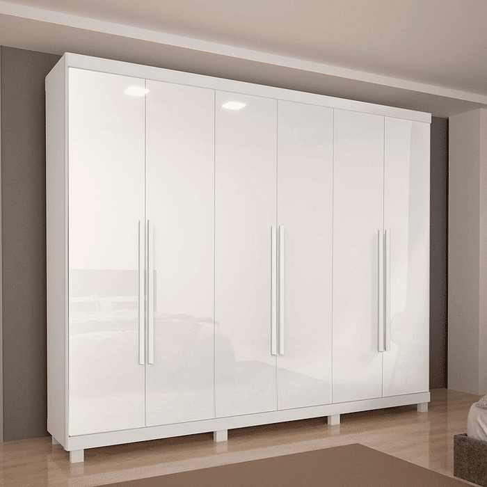Guarda Roupa Casal Divine Plus 06 portas 100% MDF Branco - Bom Pastor