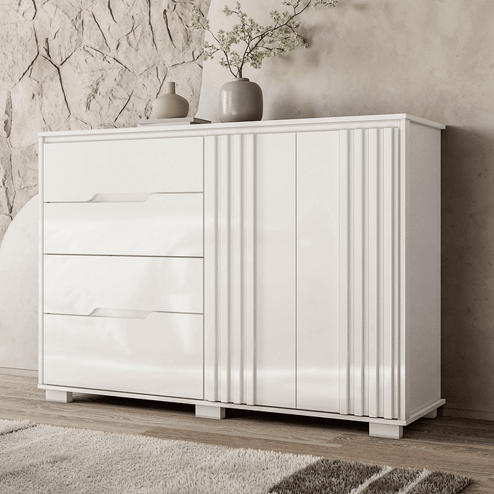 Cômoda com Sapateira Texas 4 Gavetas e 2 Portas Branco - Moval