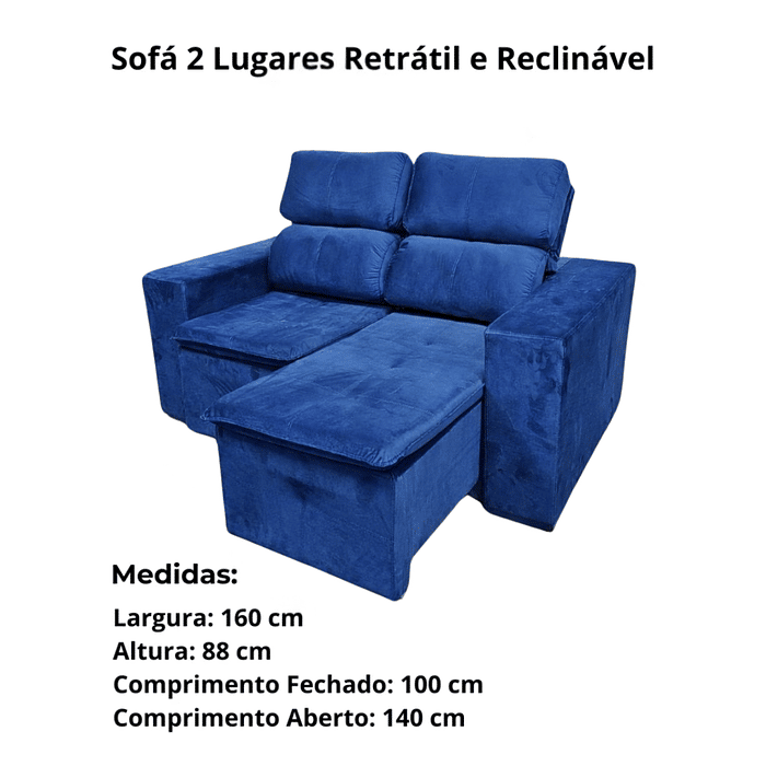 Sofá Retrátil e Reclinável Inovaflex Smart Milenium 2 Lugares Azul