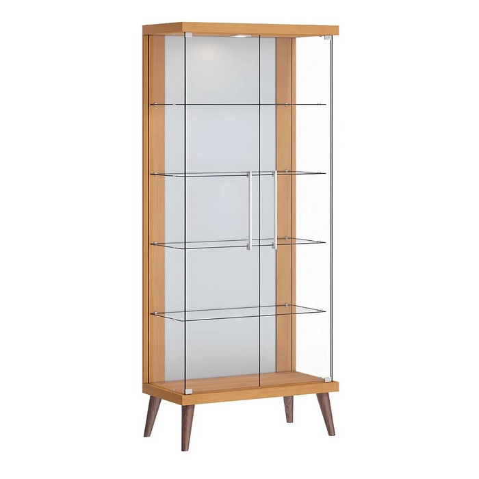 Cristaleira Tiffany 75cm Imcal Nature 4 Prateleiras Vidro LED Integrado Pés Retrô Madeira Maciça