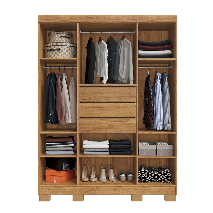 Guarda-roupa Casal Domus 4 Portas de Abrir e 3 Gavetas Rud Rack - Cedro/Areia