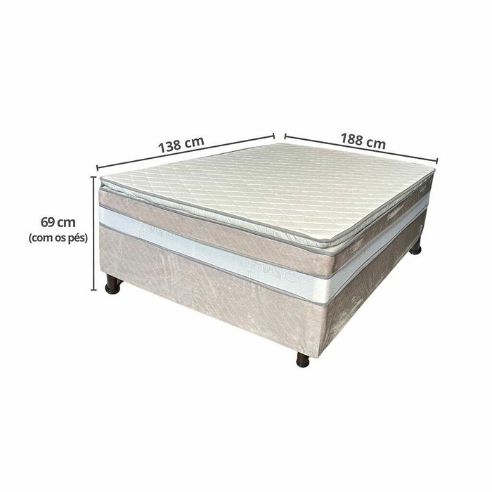 Cama Box Casal Conjugada 138x188x69 Malu Charm Premium Tec em Malha - Bege