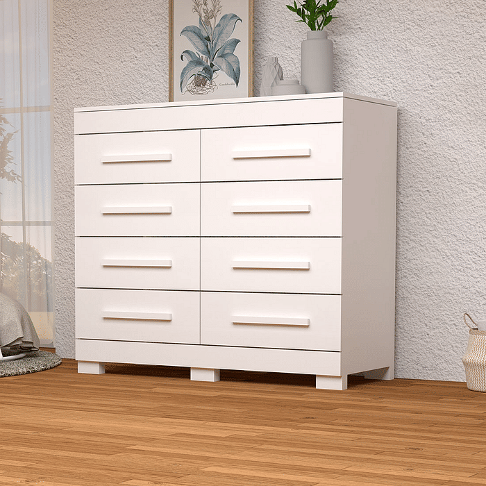 Cômoda Cleo 8 gavetas, 100% MDF Branco - ACP