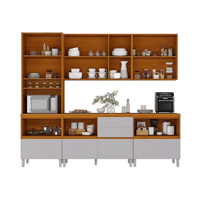 Cozinha Completa Itatiaia Lúmina 5 Módulos 270cm 100% MDF Cinamomo/Fendi