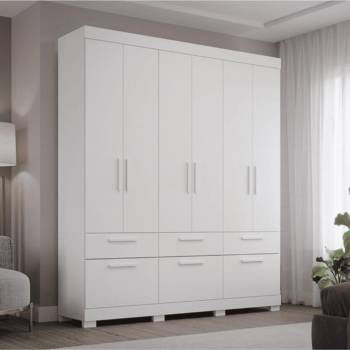 Guarda-Roupa Casal em MDF 6 Portas Panan Porto Branco