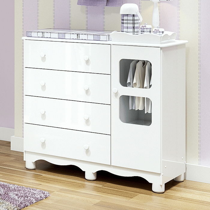 Cômoda Uli 100% MDF, 1 porta e 4 Gavetas Branco - Peroba 