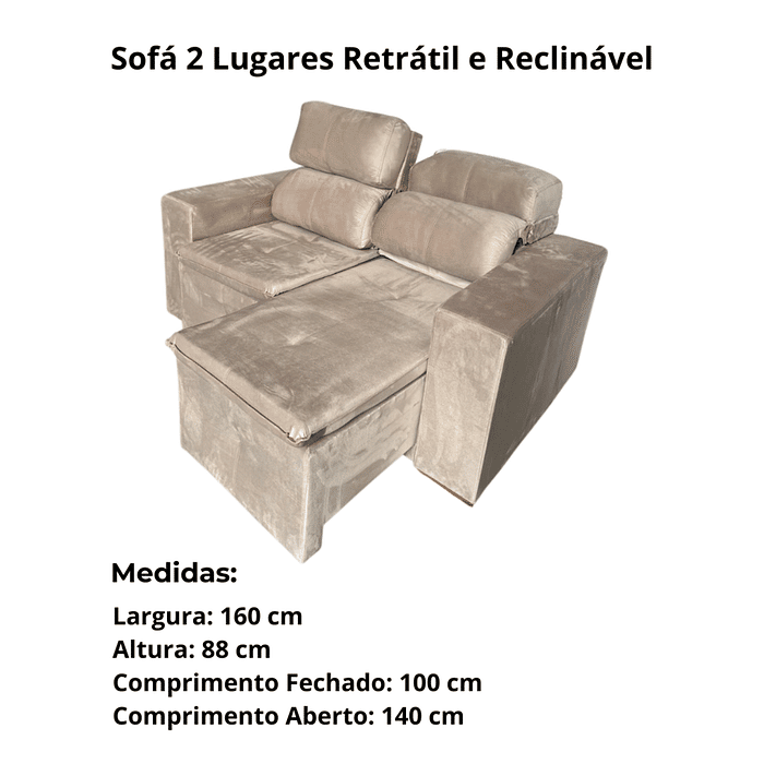 Sofá Retrátil e Reclinável Inovaflex Smart Milenium 2 Lugares Castor
