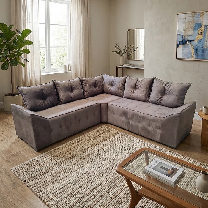 Sofá de Canto Charme Marrom Malu Estofados