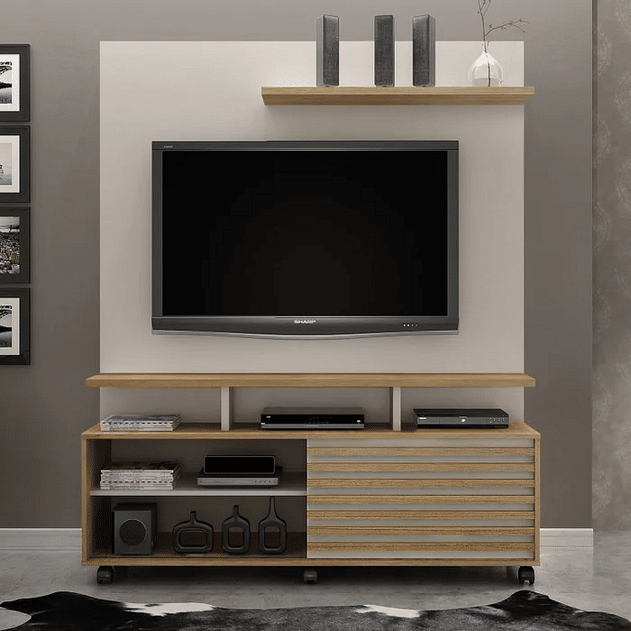 Estante Home Para TV 60 Polegadas com Rodízios Star Off White/Cinamomo - Valdemóveis
