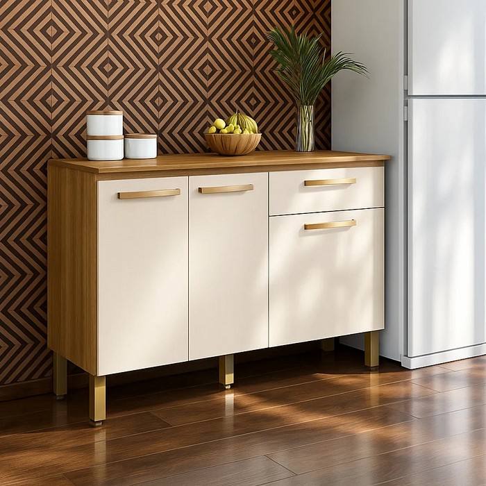 Balcão de Cozinha com Tampo 3 Portas 1 Gaveta 120cm Paraná Versalhes Freijó/Soft