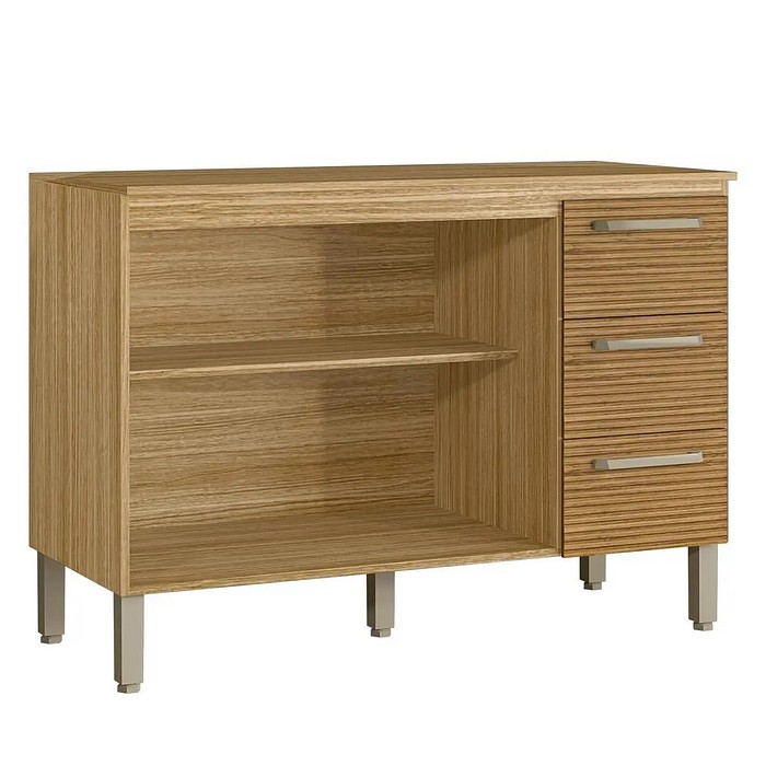 Balcão de Pia Ametista 2 Portas 3 Gavetas 120 cm - Freijó/Supremo - Kits Paraná