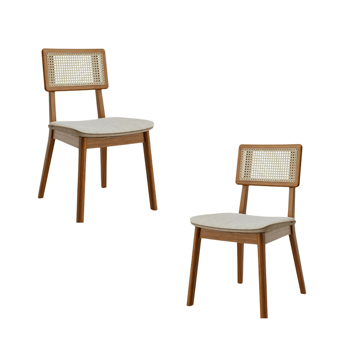 Conjunto 02 Cadeiras Imcal Madeira Maciça Classic Tela Facto - Linho/Nature