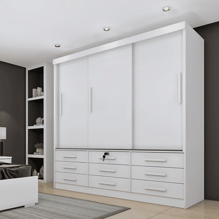 Guarda-Roupa Casal 3 Portas 9 Gavetas Tcil Móveis Chicago Branco